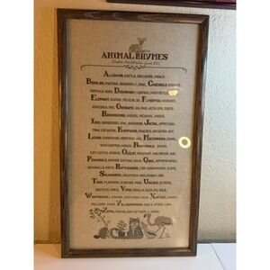Framed Animal Rhymes Cross Stitch Sampler Reproduction 17.5x28 Finished Wall Art